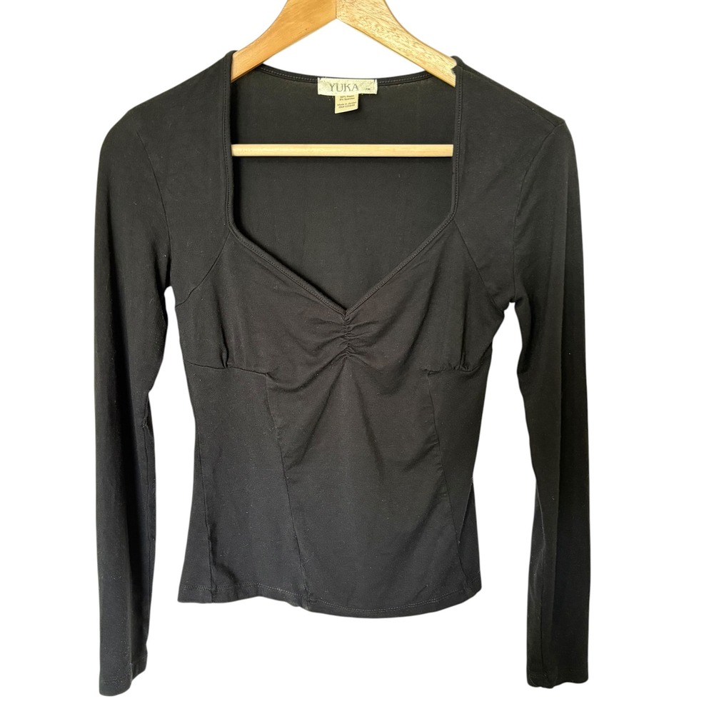 Yuka Ruched Sweetheart Top Women PM Black Excellent Long Sleeve Stretch